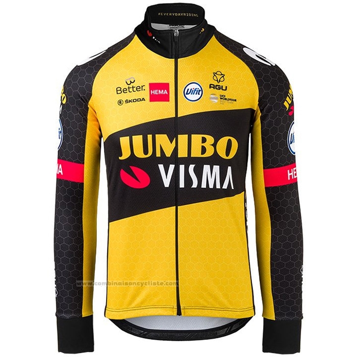 2021 Maillot Cyclisme Jumbo Visma Noir Jaune Manches Longues et Cuissard